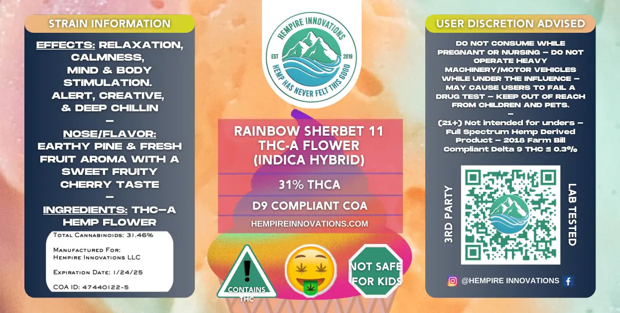 Rainbow Sherbet 11 THCa Flower | THCa Wilmington NC | THC-A Delivery   Hempire Innovations