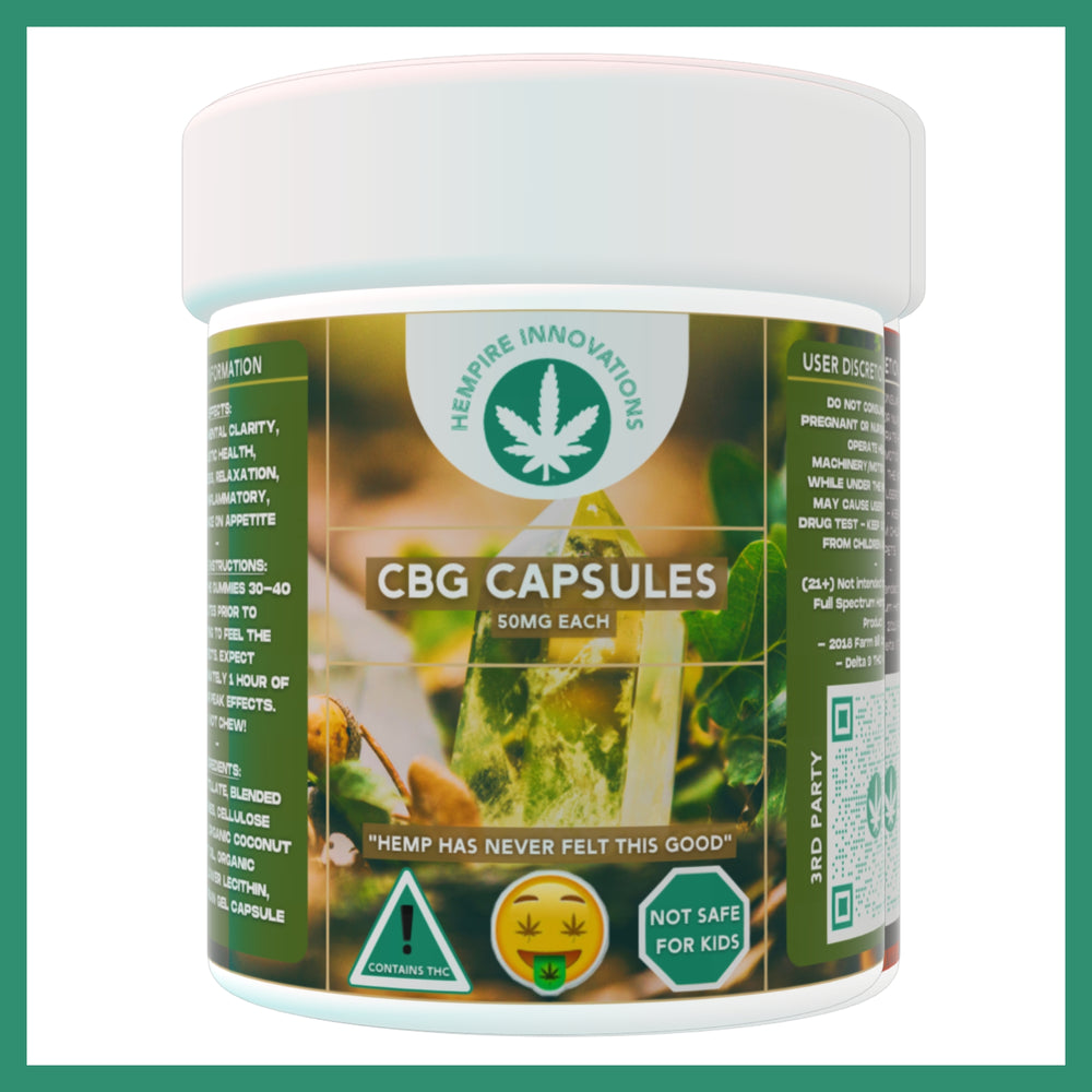 
                  
                    Close-up of our vegetarian-friendly 50mg CBG capsules.
                  
                
