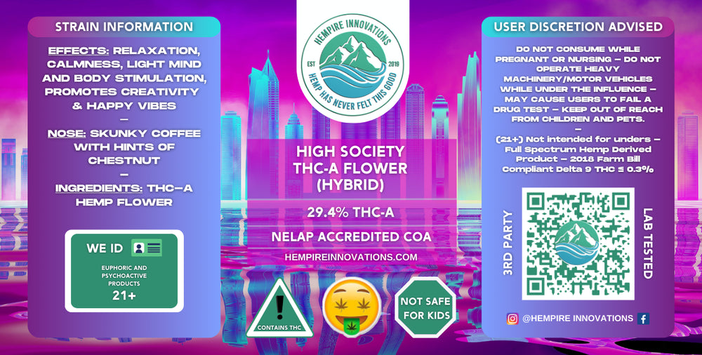 
                  
                    Exotic THCa Flower | High Society - Hybrid THC-A Strain
                  
                