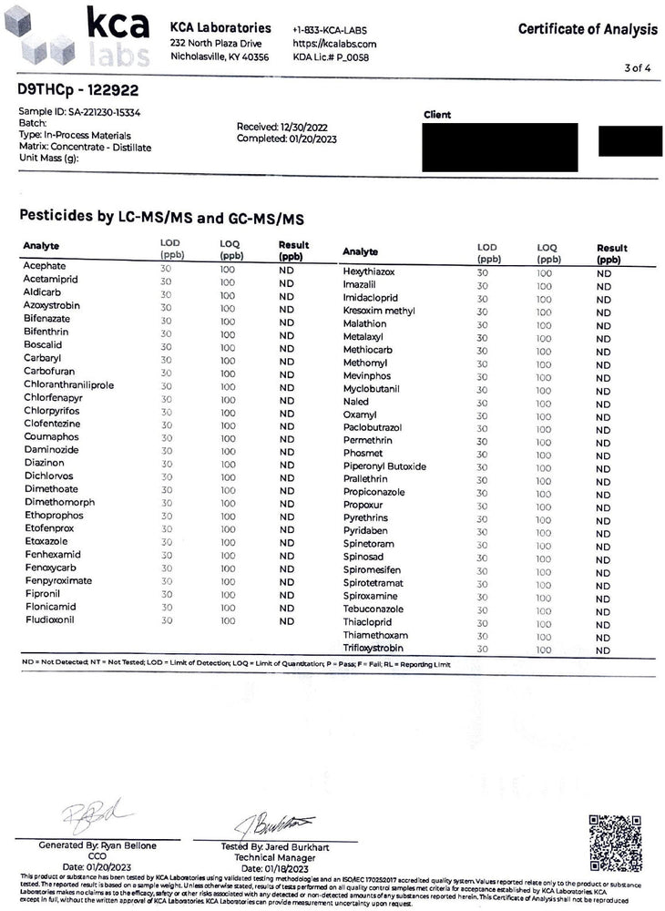 
                  
                    DEA 3rd-party lab test certificate proving compliance with a Delta-9 THC level below 0.3% by dry weight
                  
                