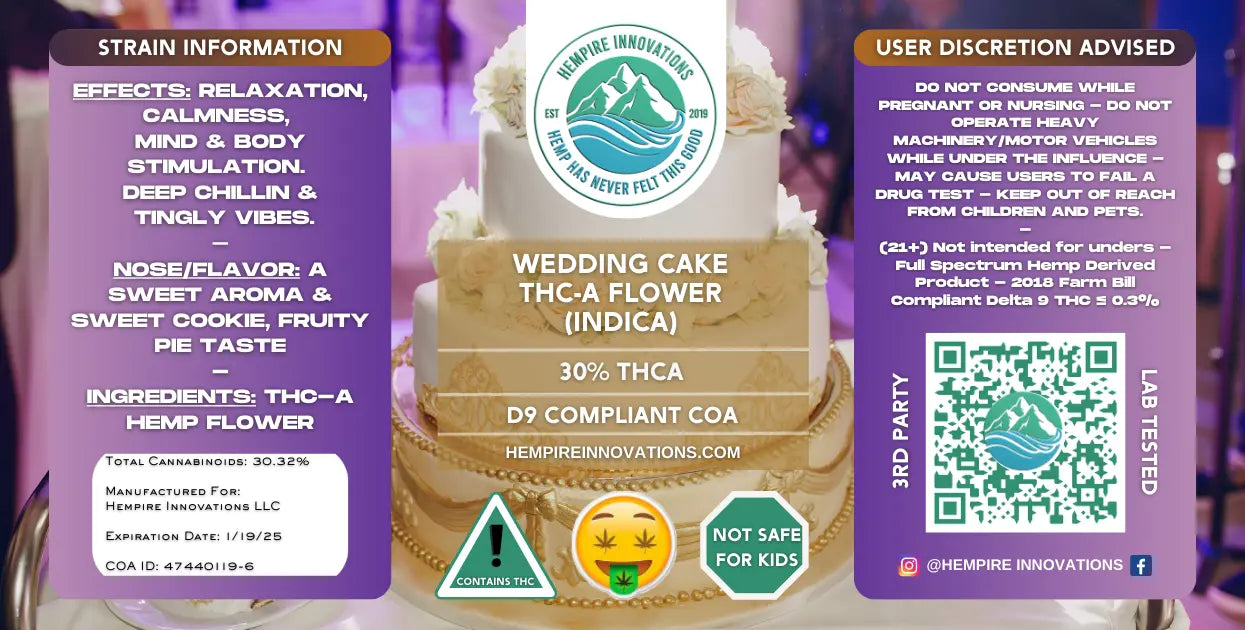 
                  
                    Exotic THCa Flower | Wedding Cake - Indica THC-A Strain
                  
                