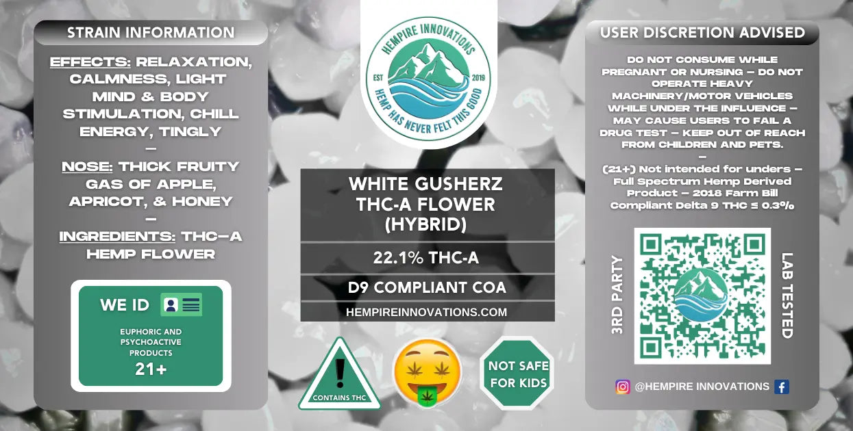 
                  
                    Exotic THCa Flower | White Gusherz - Hybrid THC-A Strain
                  
                