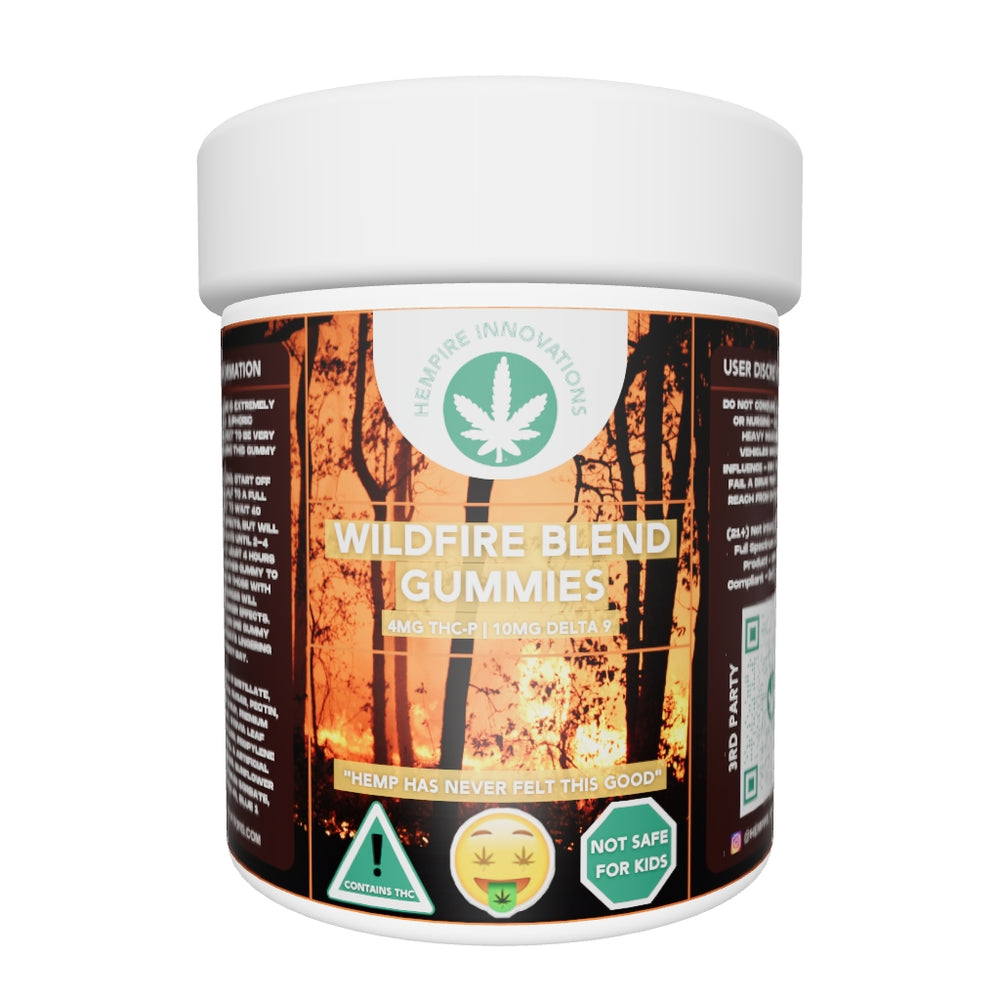 Bottle of Hempire Innovations Wildfire Blend Gummies, the most potent THC blend in North Carolina